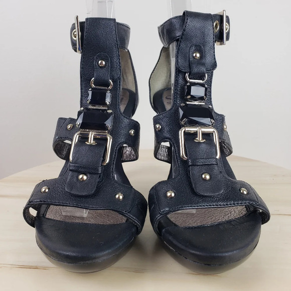 Sofft Carkis Sz 7.5M Gladiator Caged Sandals Black Leather Rhinestones Open Toe - Picture 6 of 14